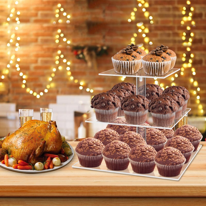 weddingwish 3 Tier Square Clear Acrylic Cupcake Stand, Clear Cupcake Display Stand Tower Tree, Tiered Cupcake Carrier Dessert Stands - Image 5
